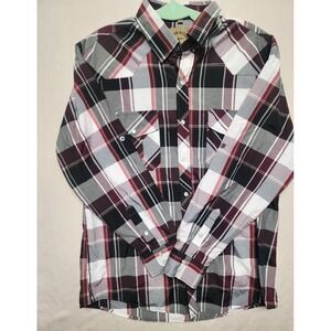Coevals Club Men's Western Pearl Snap Plaid Shirt Black/Red/White  Size Large